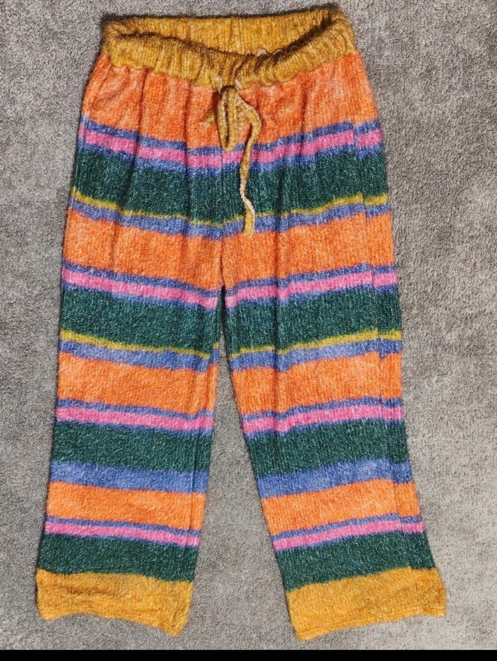 Unisex Plush Striped Lounge Pants - Orange, Green, Blue Size Waist 33